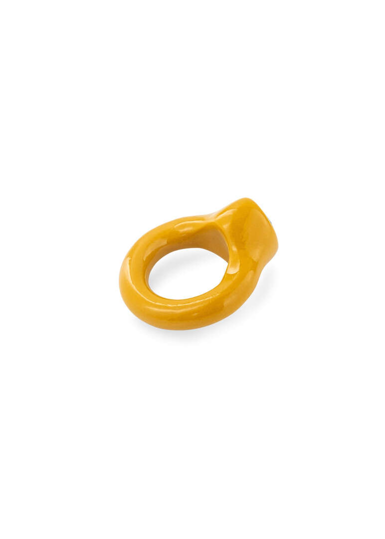 Ochre ring with blue crystal