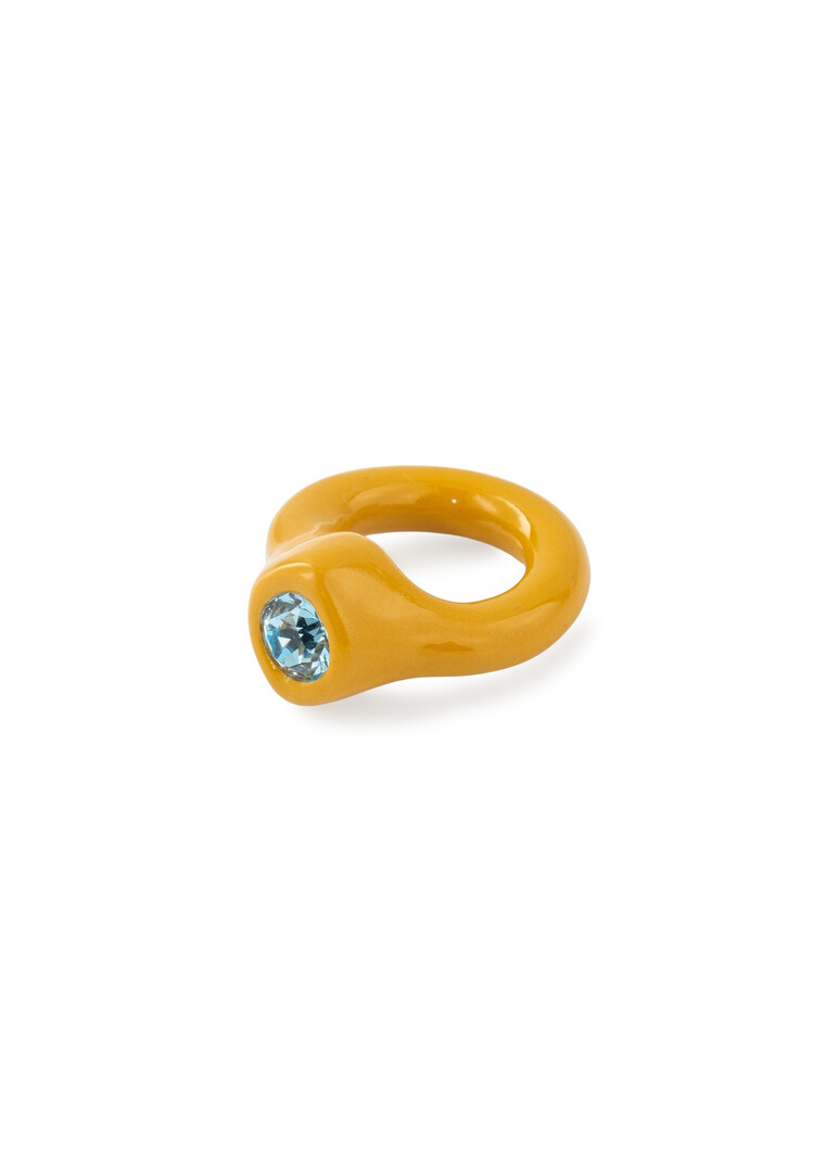 Ochre ring with blue crystal