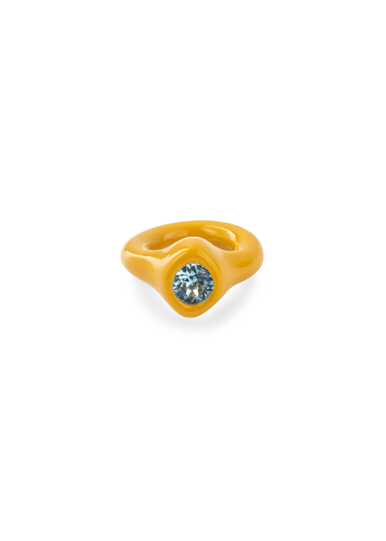 Ochre ring with blue crystal