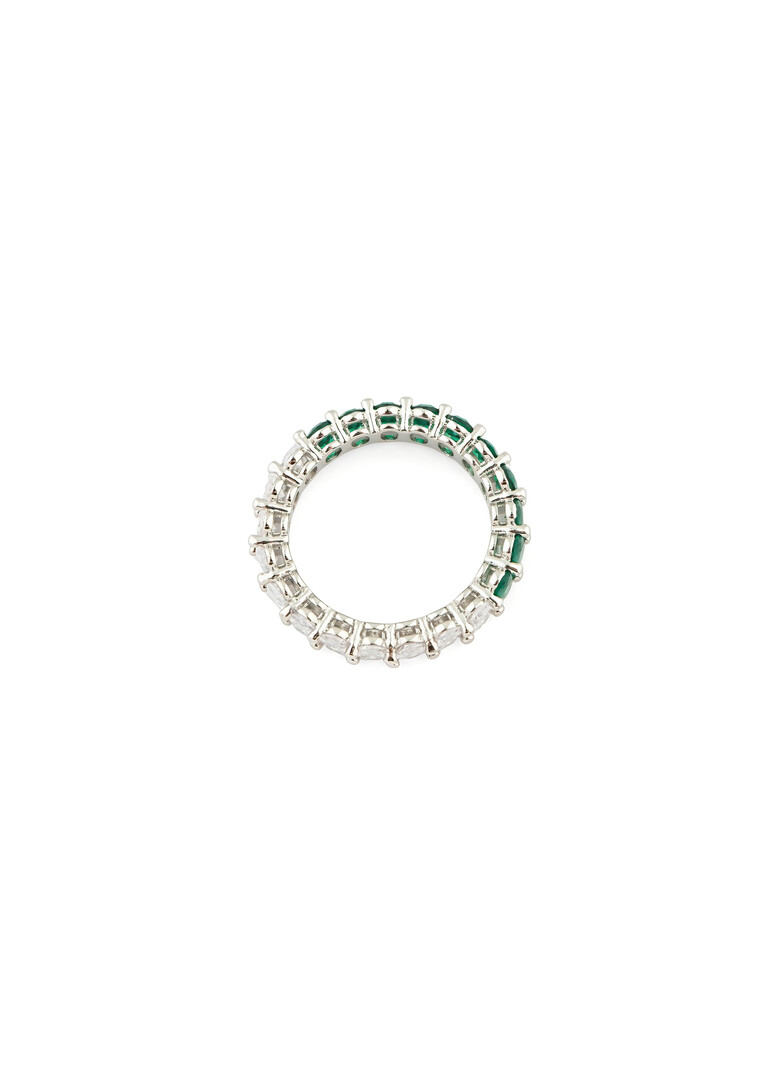 ring with ovals of white and green crystals