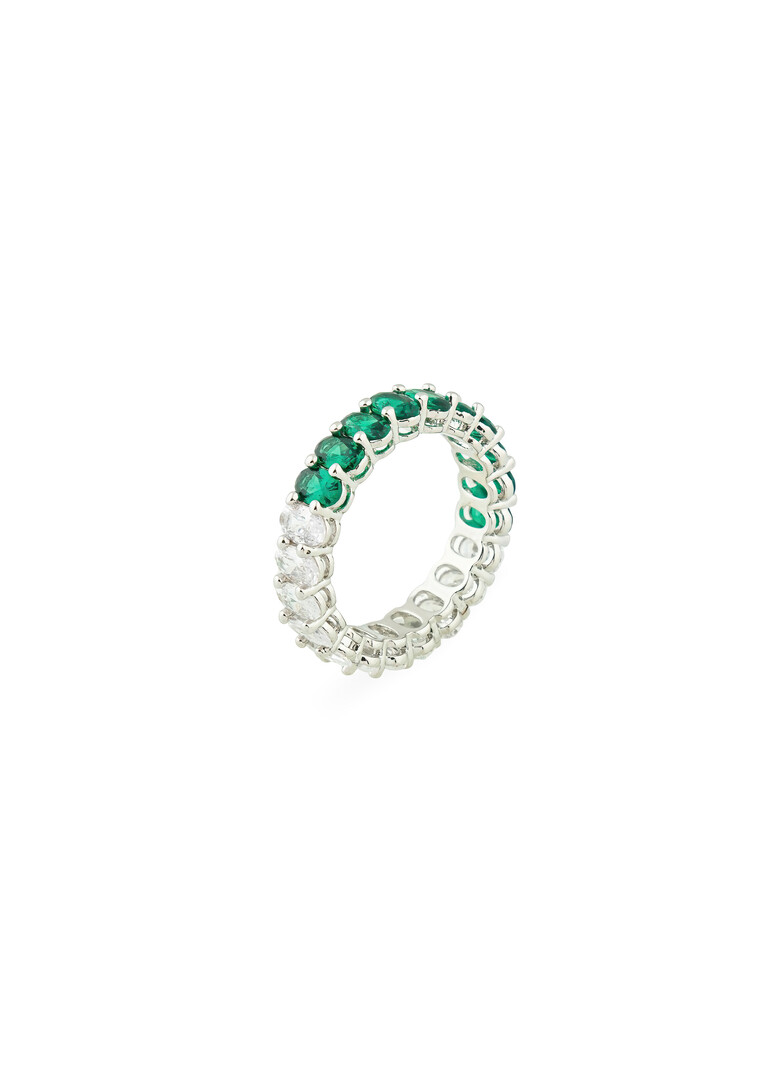 ring with ovals of white and green crystals