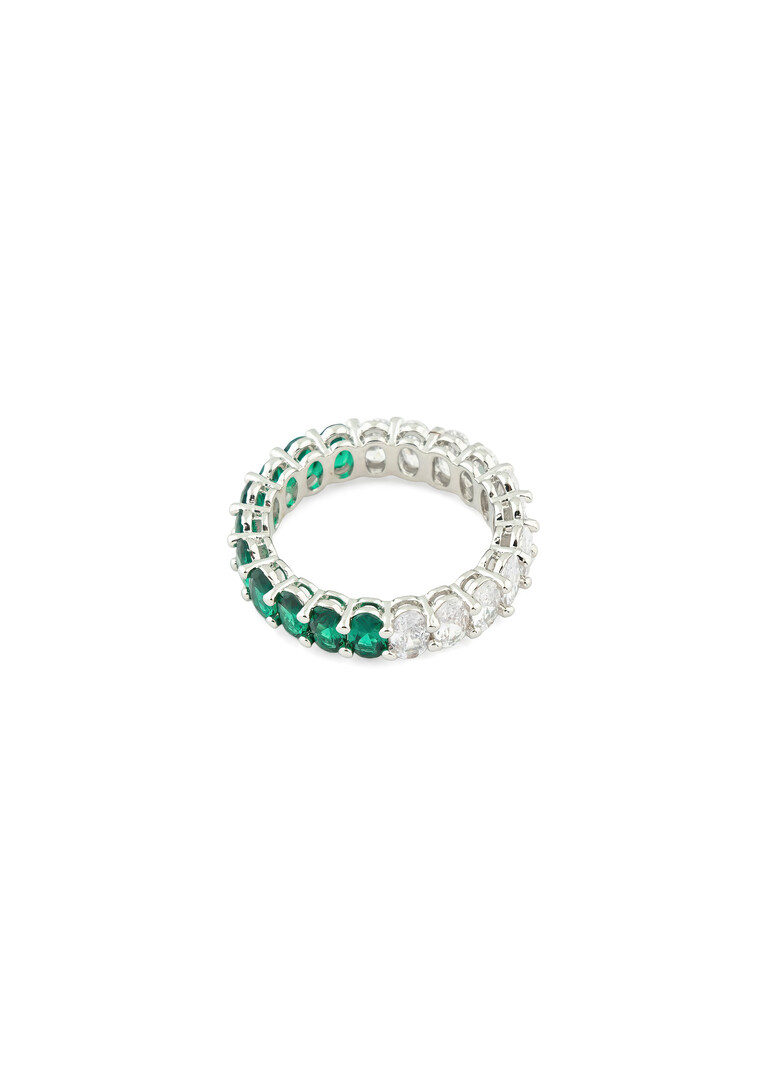 ring with ovals of white and green crystals