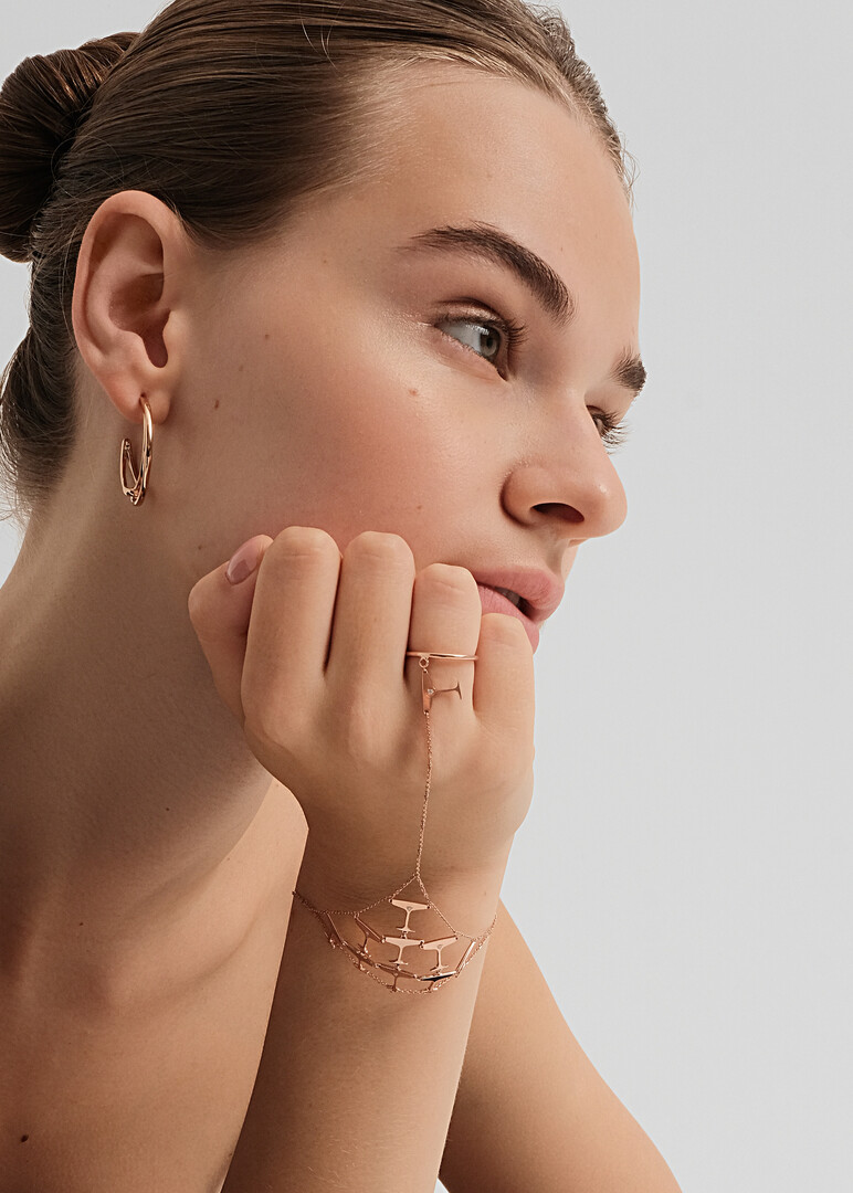 Покрытый розовым золотом серебряный браслет-слейв Sparkling