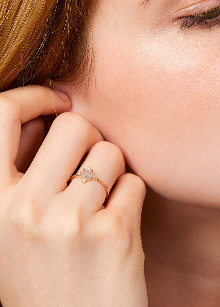 gold-plated rose ring with aquamarine