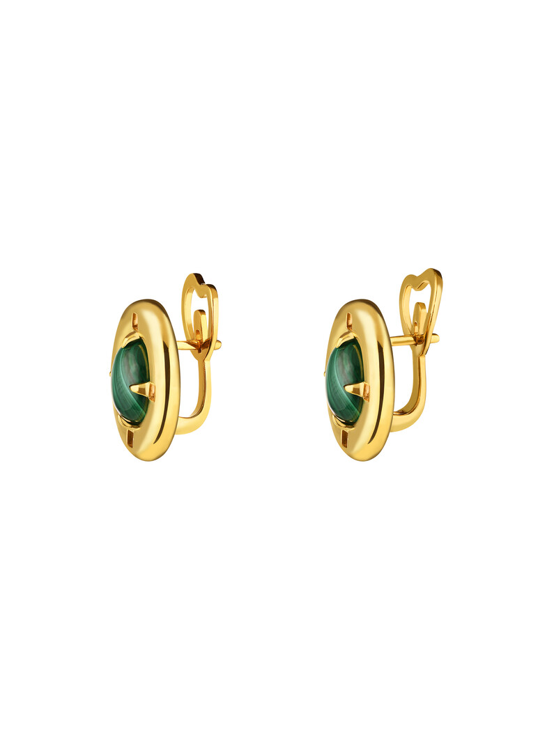 gold-plated small earrings with malachite and amethyst