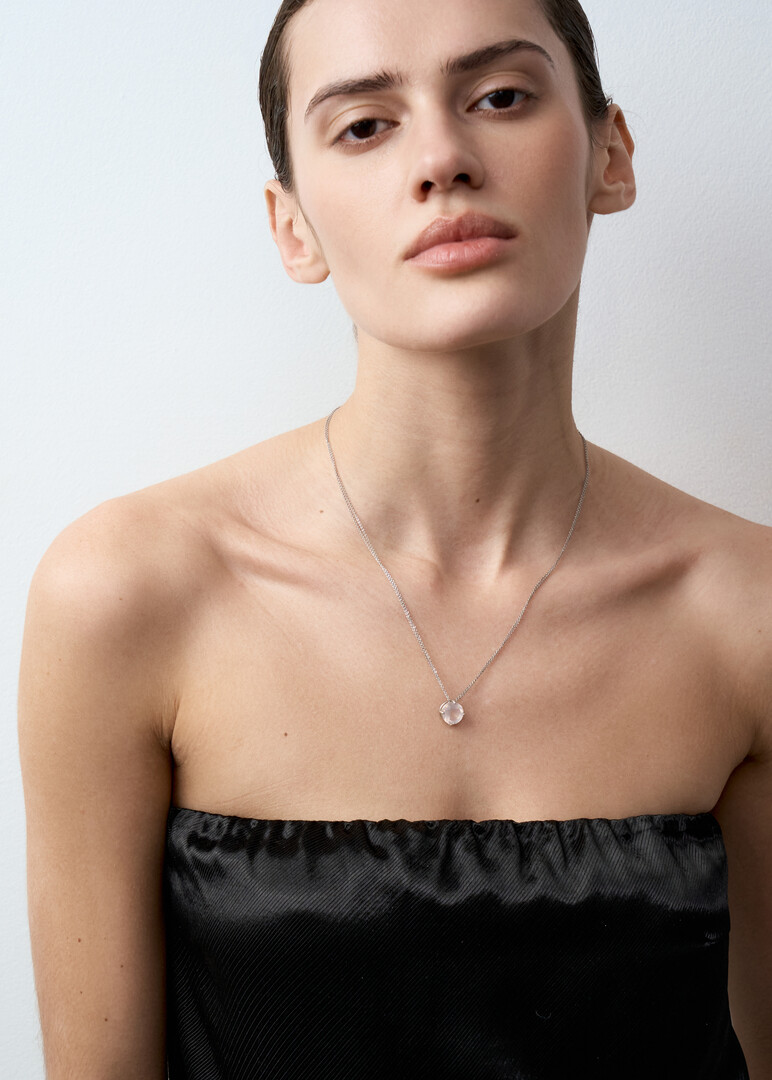 silver pink quartz cartoon necklace