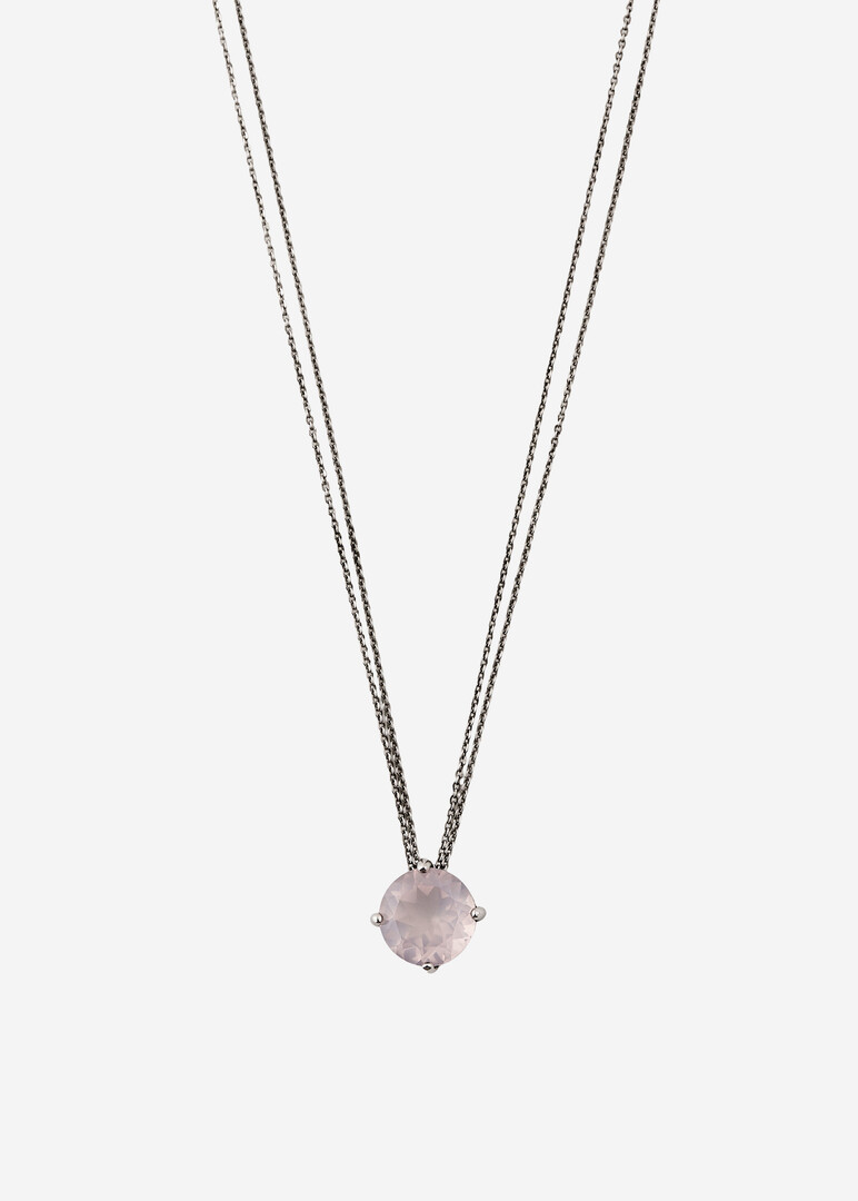 silver pink quartz cartoon necklace