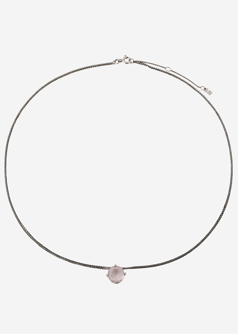 silver pink quartz cartoon necklace