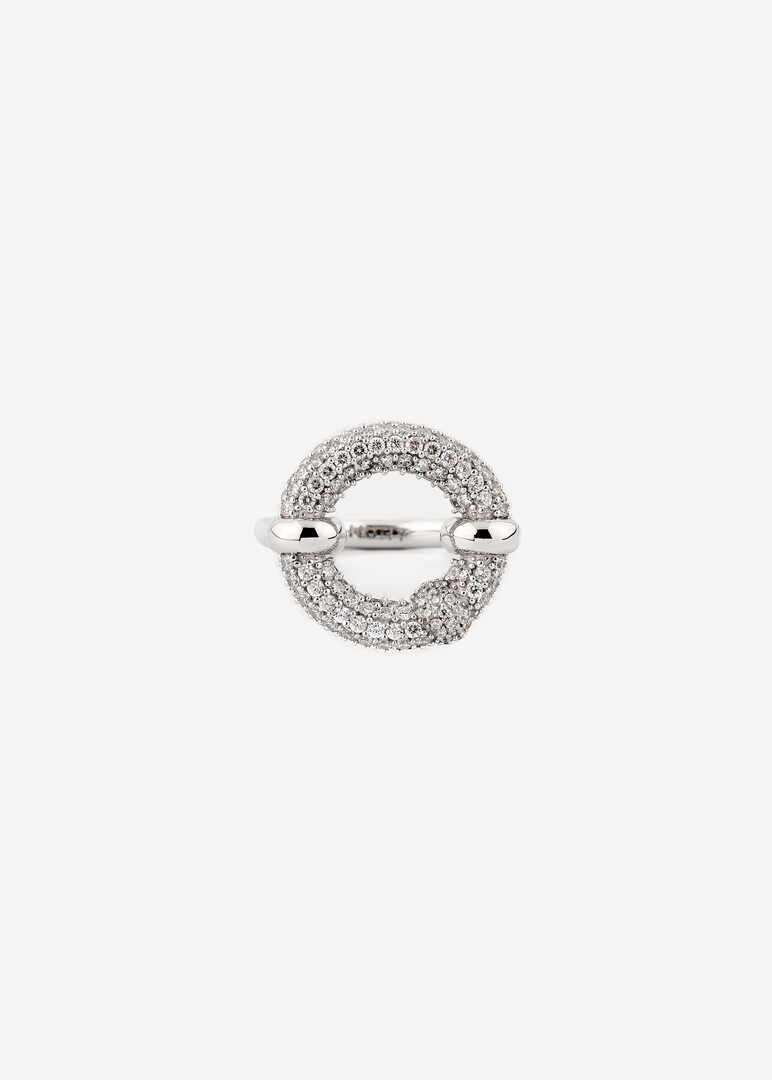 rhodium-plated ring with white crystals