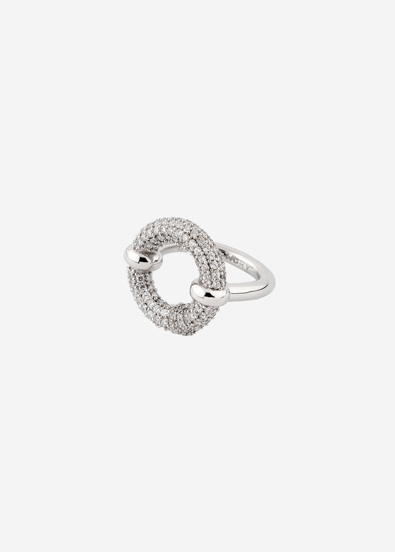 rhodium-plated ring with white crystals