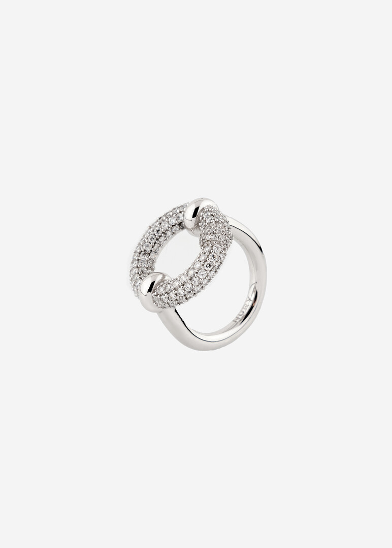 rhodium-plated ring with white crystals
