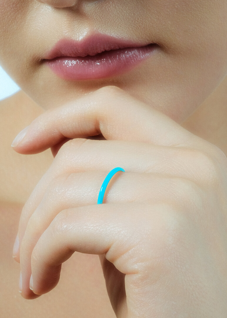 Yellow gold ring with blue enamel CANDY
