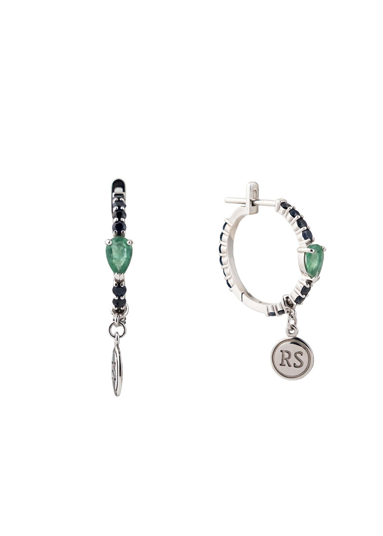 Earrings in white gold with sapphires and emeralds NIGHTSHADE