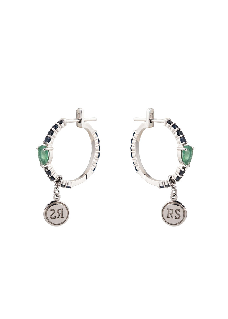 Earrings in white gold with sapphires and emeralds NIGHTSHADE
