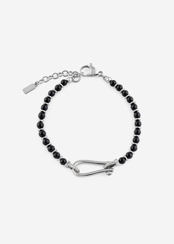 Тонкие браслеты BIKKEMBERGS JEWELLERY Серебристый браслет с ониксом и лабораторным бриллиантом