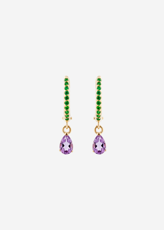 Серьги с подвесами Herald Percy Diamonds Из золота с аметистом и зеленым фианитом