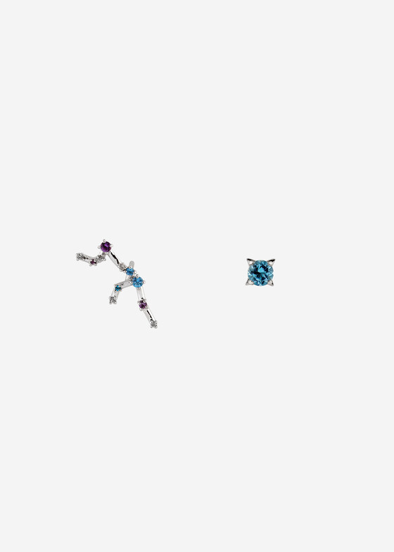 Пусеты Wisteria Gems Асимметричные пусеты из серебра с топазом, аметистом и сапфиром «Водолей»