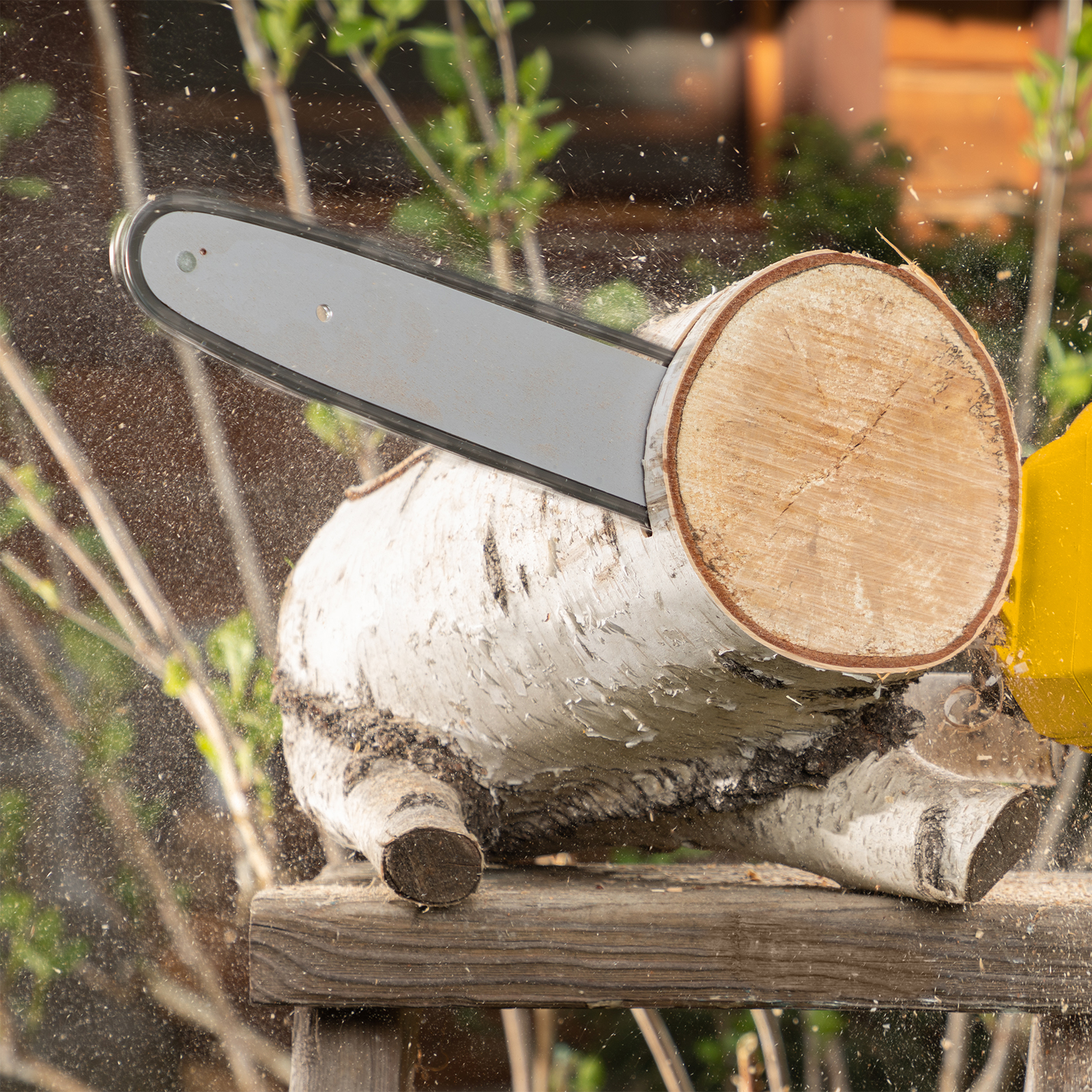Мужчина заводит бензопилу
