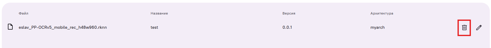 Кнопка удаления модели