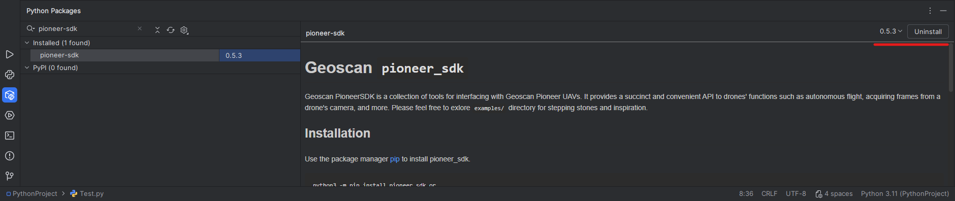 https://storage.yandexcloud.net/pioneer-doc.geoscan.ru-static/images/programming/python/prep/Pioneer-sdk_python_packages_uninstall.png