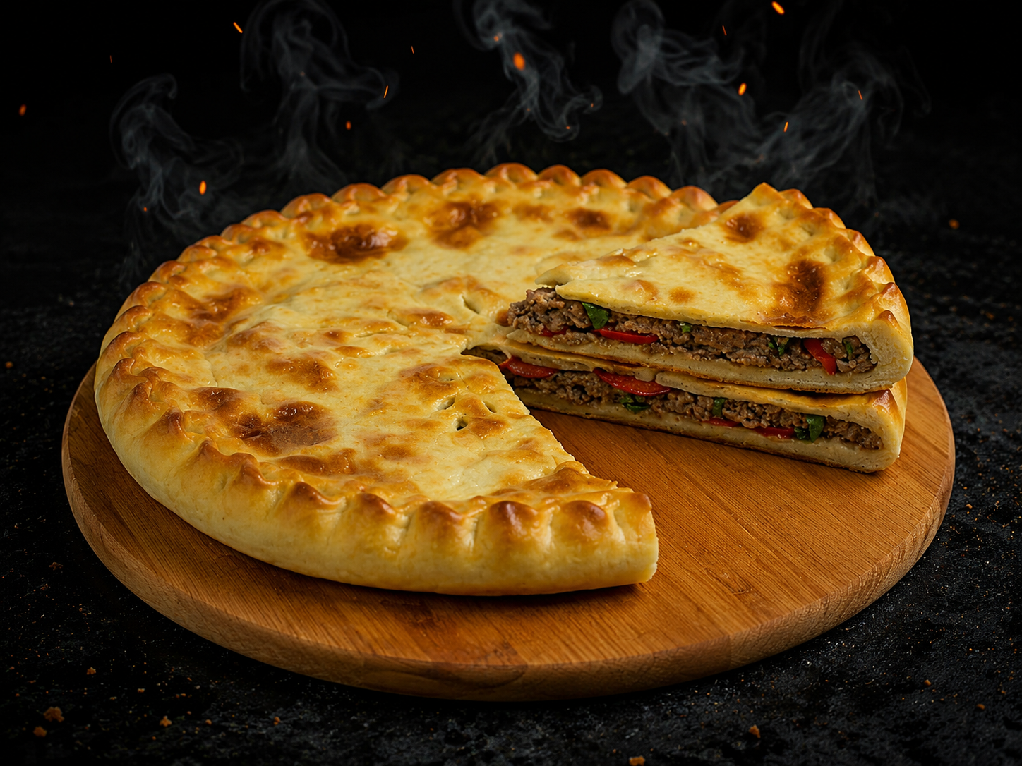 Пирог с мясом, помидорами и кинзой