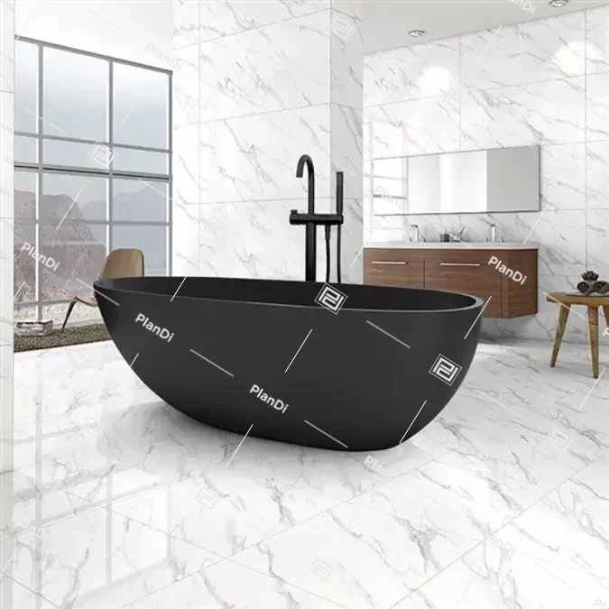 Fontana Venice Matte Black Stone Resin Freestanding Indoor Bathtub