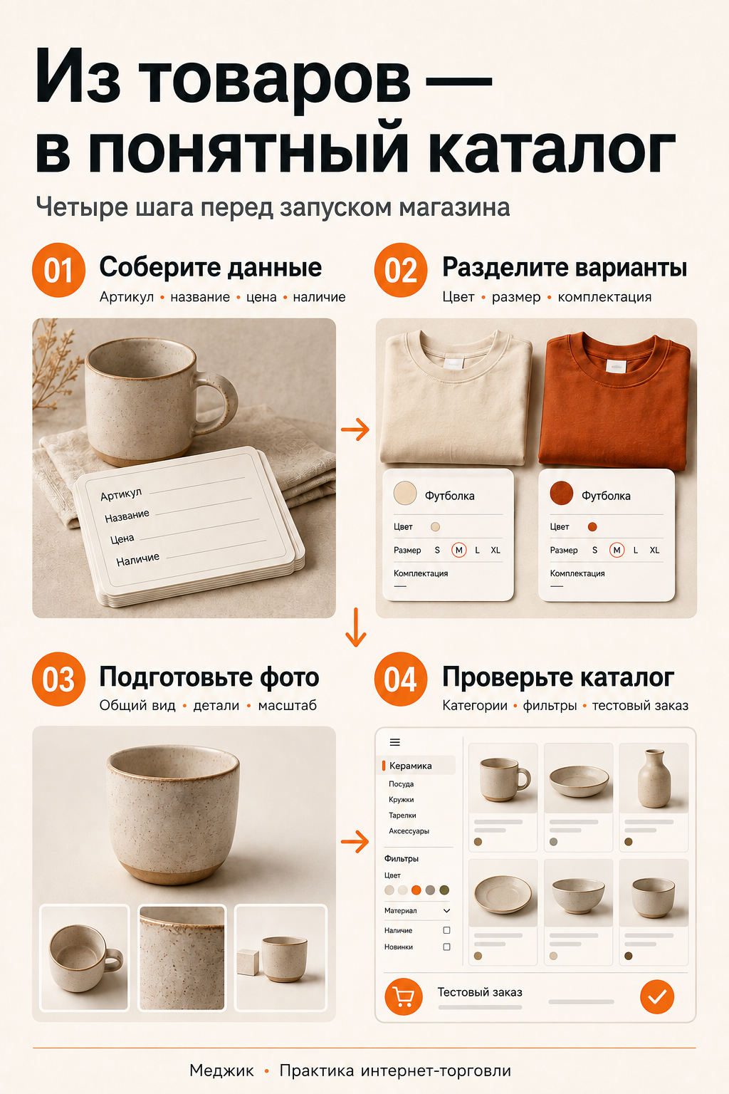 Подготовка каталога: данные о товарах, варианты, фотографии и проверка перед запуском