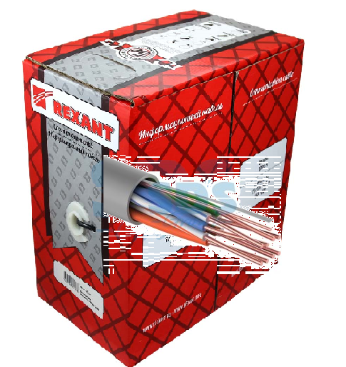 Кабель витая пара U/UTP, CAT 5e, PVC, 4PR, внутр. серый, 305м REXANT (01-0043)