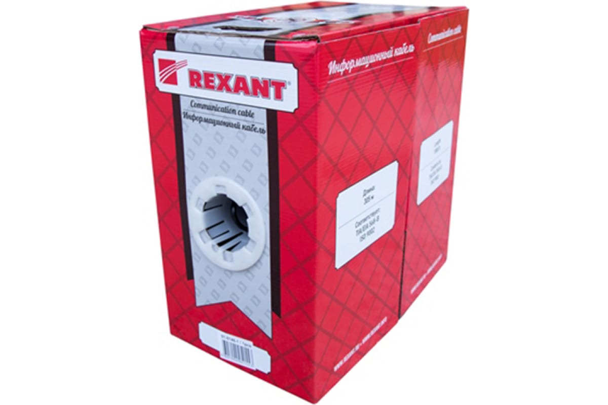 Кабель витая пара F/UTP, 5e, PE, 4PR, 24AWG, внешний, черный, 305 м REXANT (01-0146-1)