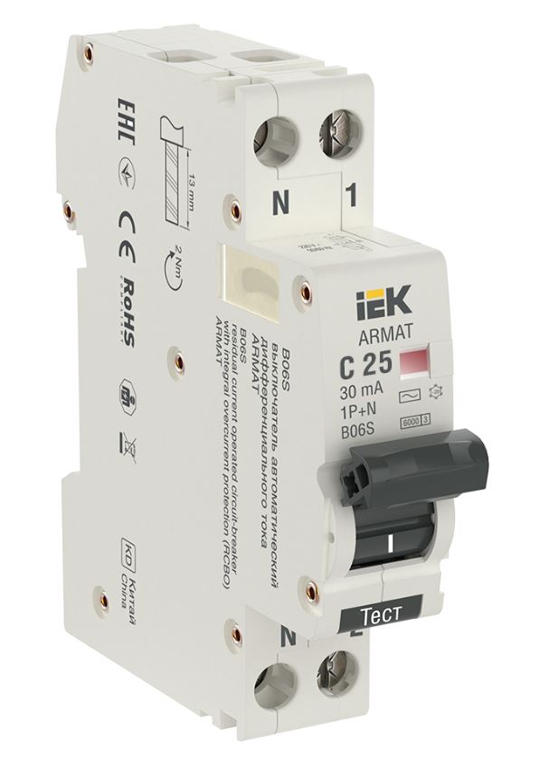 ARMAT АВДТ B06S 1P+NP C25 30мА тип AC (18мм) IEK AR-B06S-1N-C25C030
