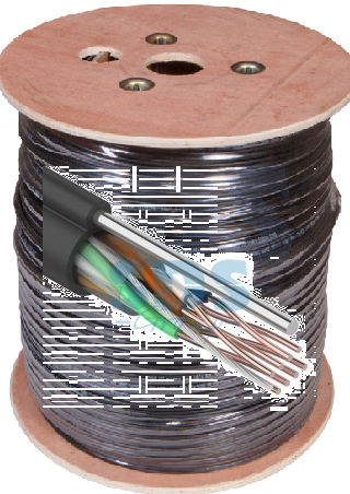 Кабель витая пара U/UTP, CAT 5e, PE, 4PR, черный, с тросом, 305м REXANT (01-0046)