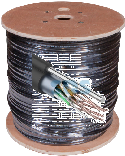 Кабель витая пара F/UTP, CAT 5e, PE, 4PR черный, с тросом, 305м, REXANT (01-0144)