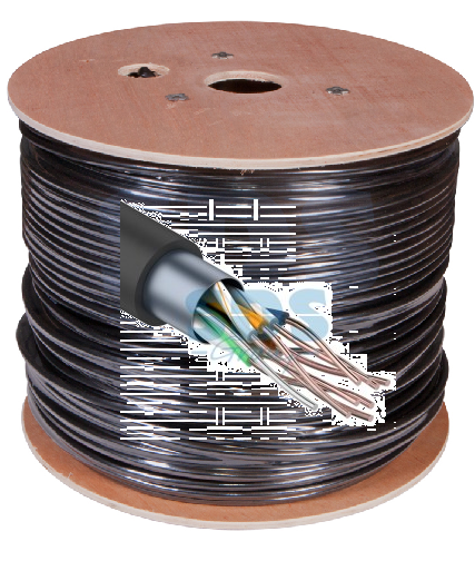 Кабель витая пара F/UTP, CAT 5e, PE, 4PR черный, 305м (барабан), REXANT (01-0146)
