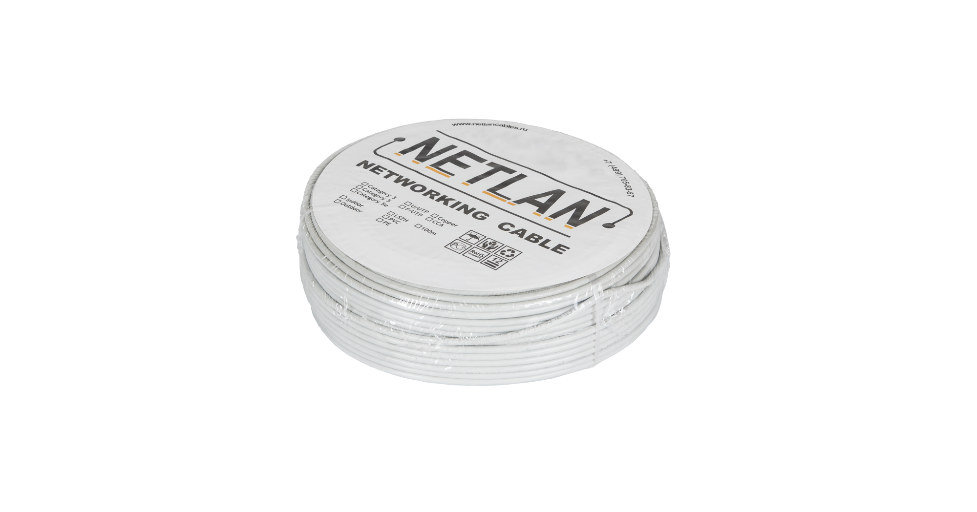 EC-UU004-5E-PVC-GY-1, Кабель NETLAN U/UTP 4 пары, внутр Кат.5e, серый, 100м(сеч0,47 ± 0,01)