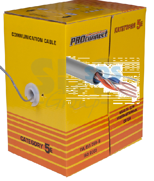 Кабель витая пара U/UTP, CAT 5e, PVC, 2PR, 24AWG, внутр, SOLID, серый, 305м, (01-0027)
