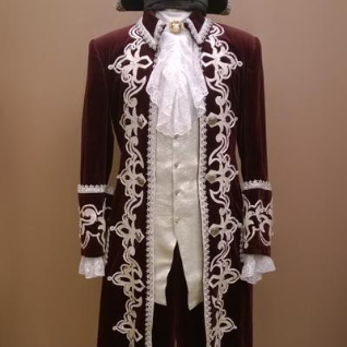 Мужской исторический костюм барокко, цвет вишня в шоколаде