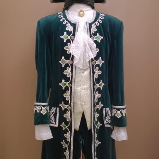 Мужской исторический костюм барокко из бархата цвета малахит