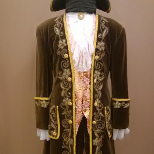 Мужской исторический костюм барокко из коричневого бархата