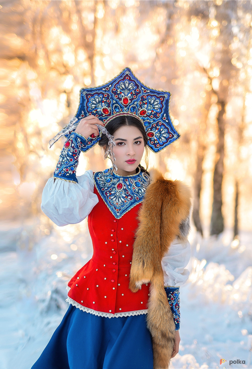 Возьмите Кокошник синий большой напрокат (Фото 2) В Нижнем Новгороде