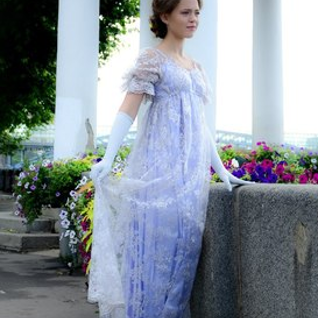 Платье "Жемчуг" в стиле ампир начала 19 века,  кружевное, размер 44-46