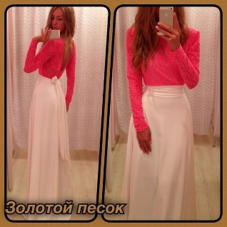 Платье в пол ажурное кружевное коралловое красное белое