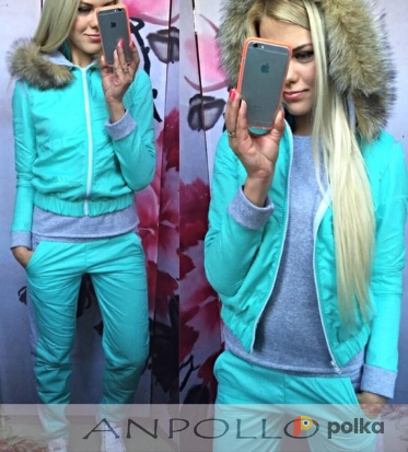 Возьмите Мятный женский спортивный костюм зимний тройка жилет + свитшот + штаны напрокат (Фото 1) в Москве