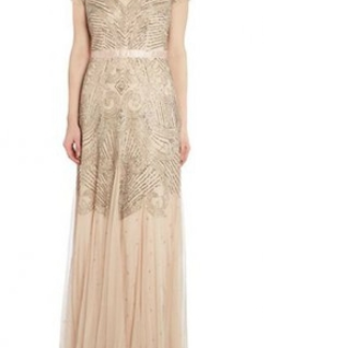 Платье Adrianna Papell Biege Tulle Gold Gown Размер 48