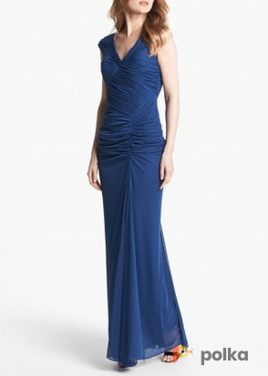 Возьмите Платье Adrianna Papell Blue Ruched Mesh Gown P Размер 46 напрокат (Фото 2) в Москве