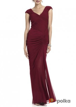Возьмите Платье Adrianna Papell Burgundy Ruched Mesh Gown Размеры 44, 46 напрокат (Фото 3) в Москве