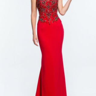 Платье Terani Couture Red Gown iIlusion Open Back