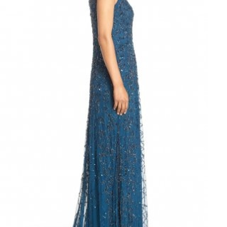 Платье Adrianna Papell Beaded Stand Collar Gown