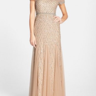 Платье Adrianna Papell Biege Cap Sleeve Gown P