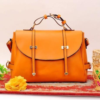 Оранжевая сумка портфель кожаная