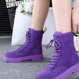 Фиолетовые ботинки зимние замшевые